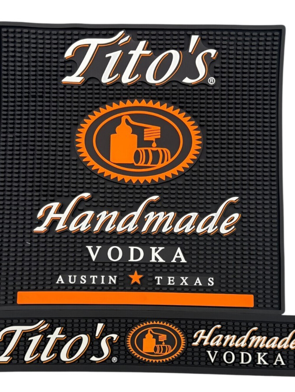 2 Pack Tito's Handmade Vodka Black Rubber Bar Spill Mat Rail & Counter Set
